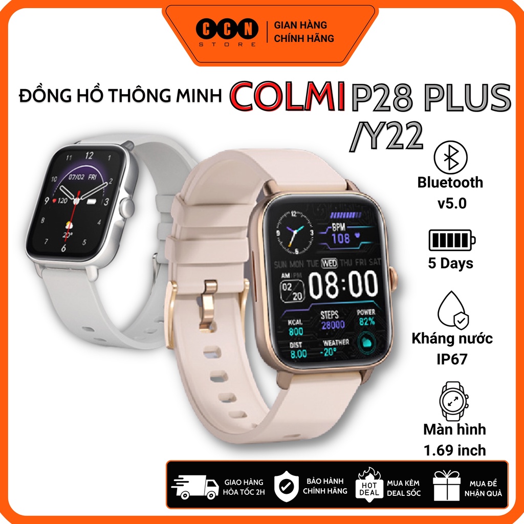Đồng hồ thông minh Colmi P28 Plus / Y22 thiết kế viền vuông sang chảnh, pin 8 ngày, màn hình 1.69 inch, kháng nước ip67