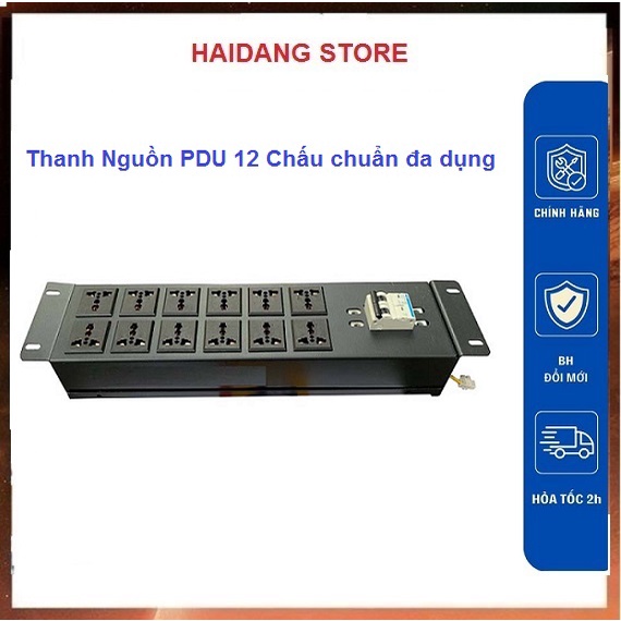 Thanh nguồn PDU 12 ổ cắm 3 chấu chuẩn đa dụng lắp tủ mạng