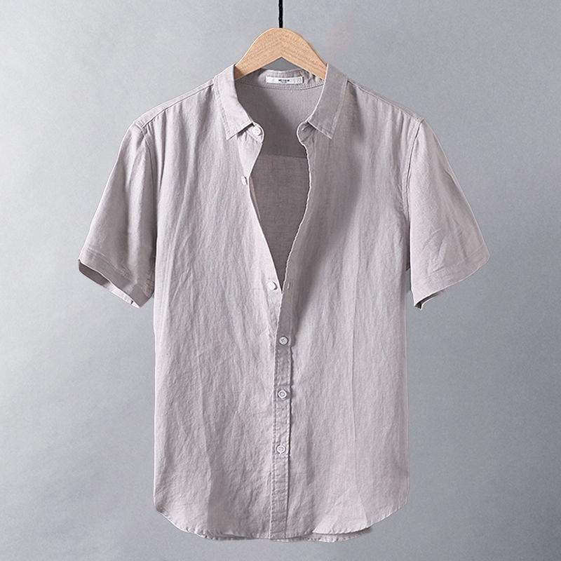 Áo Sơ Mi Cotton Lanh Mỏng Tay Ngắn Dáng Rộng Thời Trang Mùa Hè Cho Nam Giới