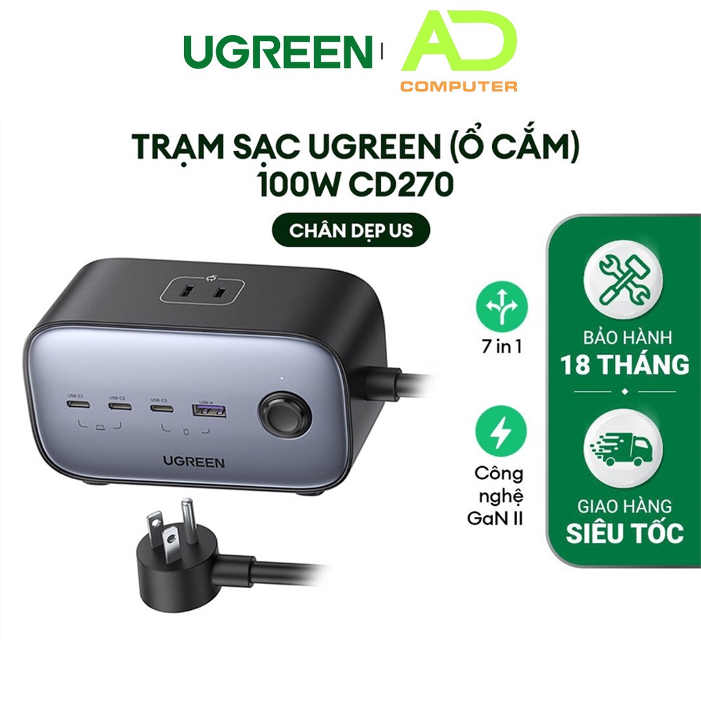 Trạm sạc (ổ cắm) 100W USB C DigiNest Pro|GaN II||7 in 1| UGREEN CD270