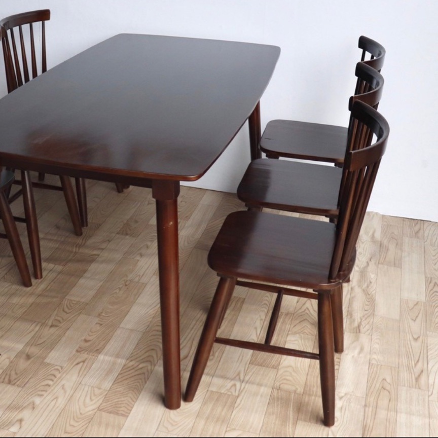Bộ bàn ăn cơm 4-6 ghế gỗ nâu - bảo hành chính hãng 12 tháng
