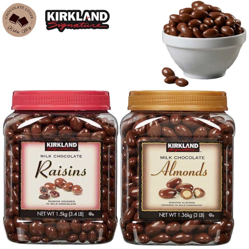 Kẹo socola Mỹ Kirkland nho khô 1.5kg & hạnh nhân 1.36kg