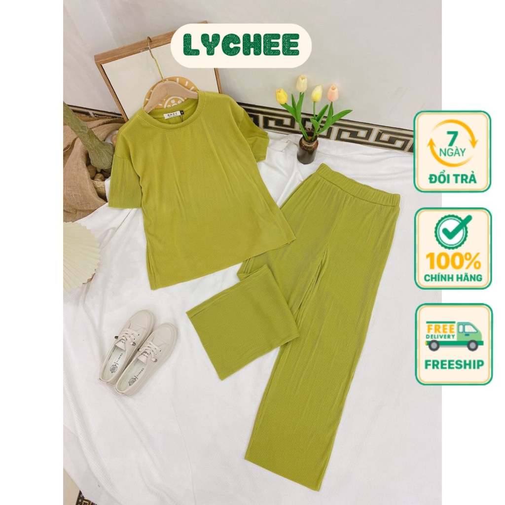 Set tăm ly áo cộc tay quần dài dáng suông không lộ bụng hack dáng có big size thời trang nữ Lychee Lady Store #71