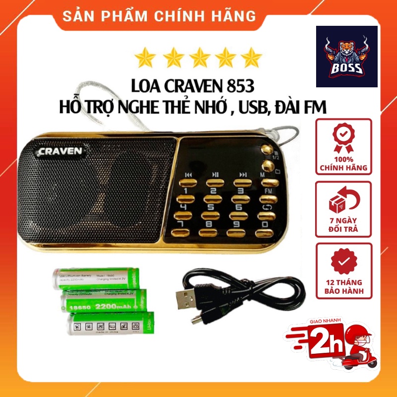 Loa Đài CRAVEN CR-853, 3 Pin Siêu Khỏe, Nghe Pháp, Bé Học Tiếng Anh, USB, Thẻ Nhớ, Đài FM, Độ Bền Cao, BH 12 Tháng