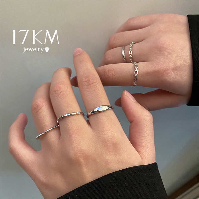 Set 5 nhẫn bạc 17KM mỏng kiểu dáng đơn giản thời trang