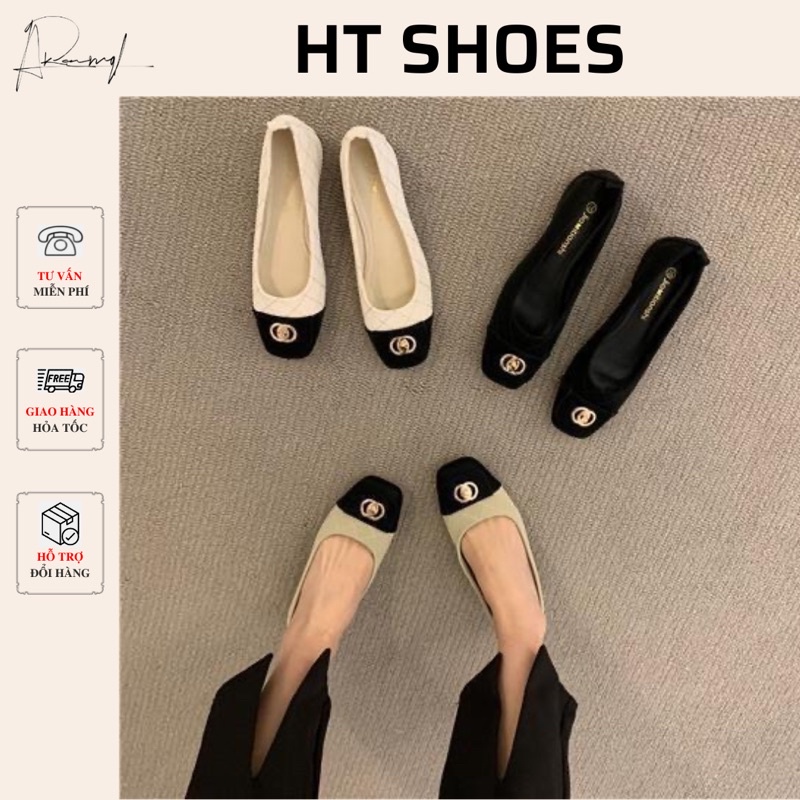 Giày búp bê tiểu thư Mary Jane phong cách Pháp giày đế bằng mũi vuông công sở nữ 3 màu dễ phối đồ