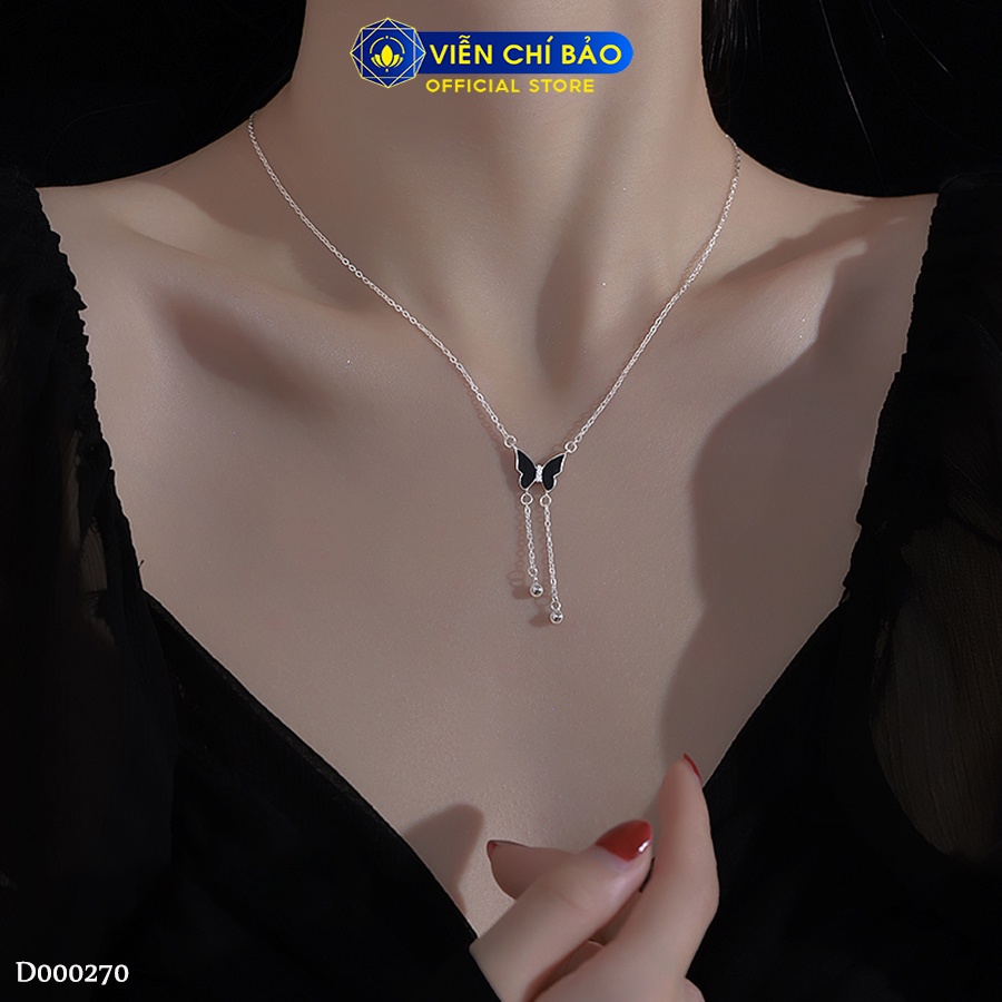 Dây chuyền  bạc nữ cánh bướm đen bi treo chất liệu bạc Ý 925 thời trang phụ kiện trang sức Viễn Chí Bảo D000270