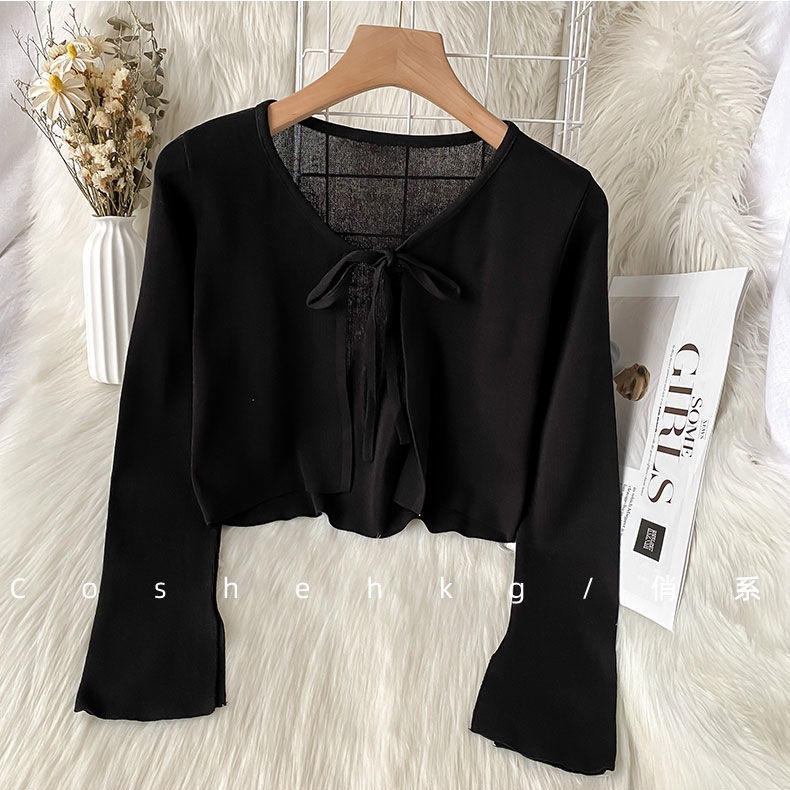 Áo Khoác cardigan Dệt Kim Tay Dài Chống Nắng Đính Nơ Thời Trang Mùa Hè Cho Nữ