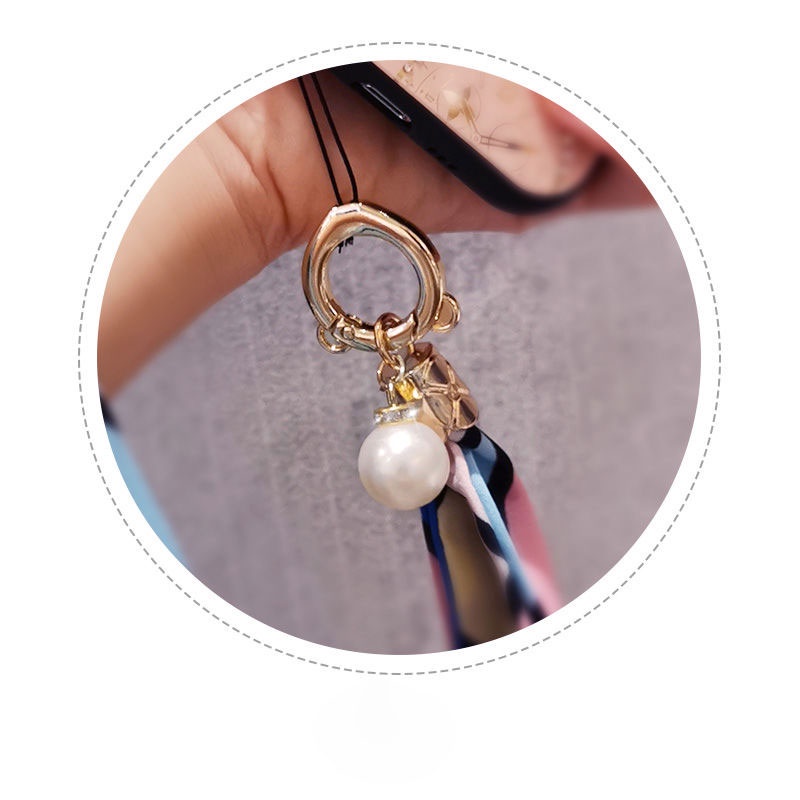 Khăn Choàng Cổ Lụa Bản Rộng Đính Ngọc Trai Nhân Tạo Cho Điện Thoại