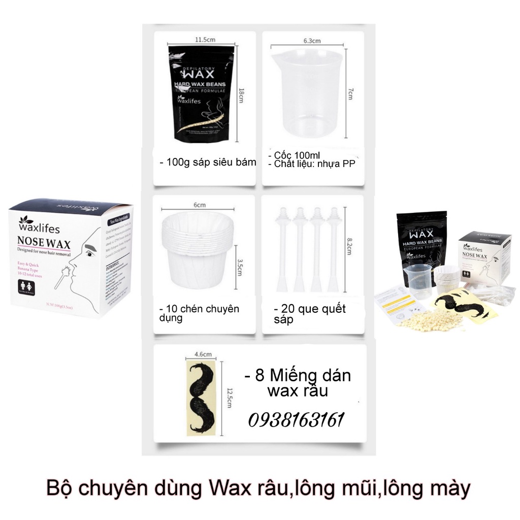 1 Bộ Đầy Đủ Wax Lông Mũi, Wax Râu, Lông Mày Dành Cho Spa,Tiện Lợi,Nhanh Chóng,An Toàn,Dùng Được Cho Nam và Nữ