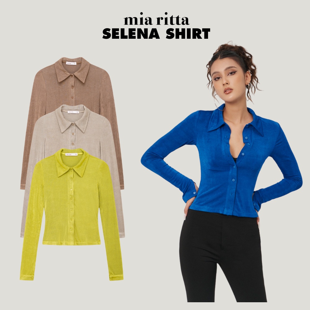 Áo sơ mi Selena shirt Mia Ritta A2121 áo body thun mềm co giãn khuy trước tay dài nhiều màu