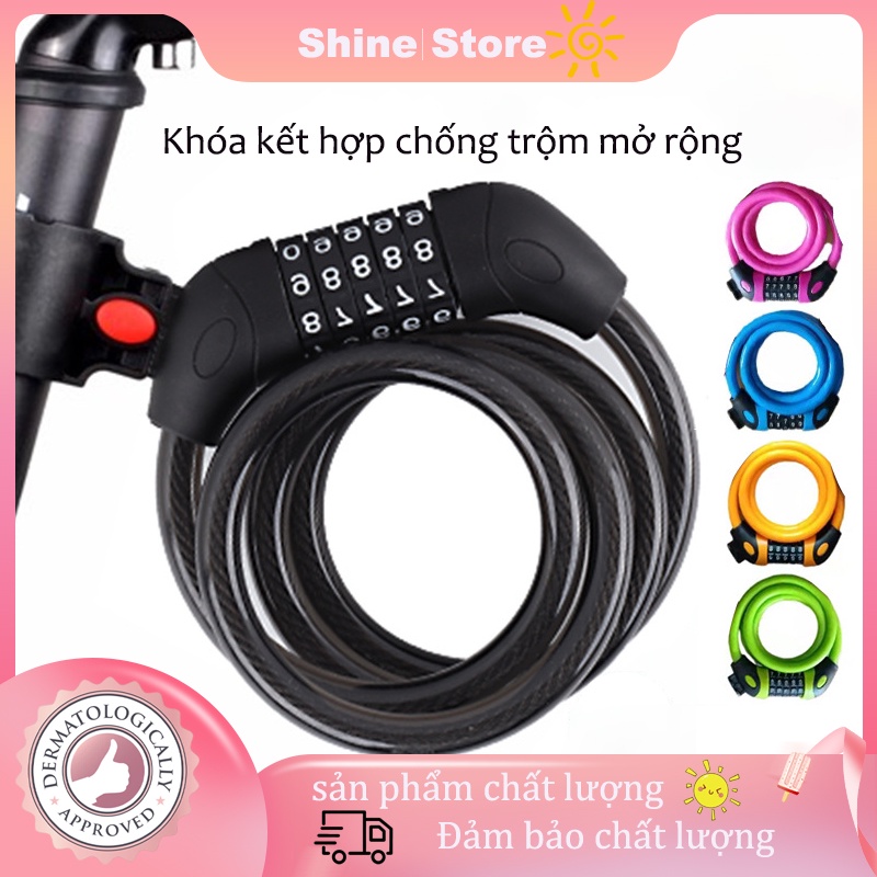 Khóa xe đạp 5 chữ số khóa mật khẩu xe điện xe đạp khóa chống trộm dây vòng khóa trung tính
