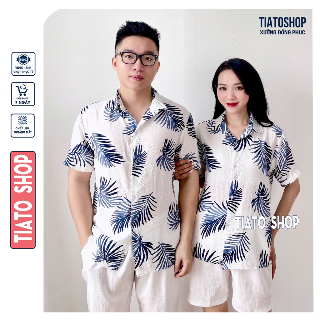 Set Đôi Áo hoa lá, Váy đầm Đi Biển, đồ đôi đi biển, nhóm nam nữ, mẹ và bé, sơ mi hoạ tiết trái cây