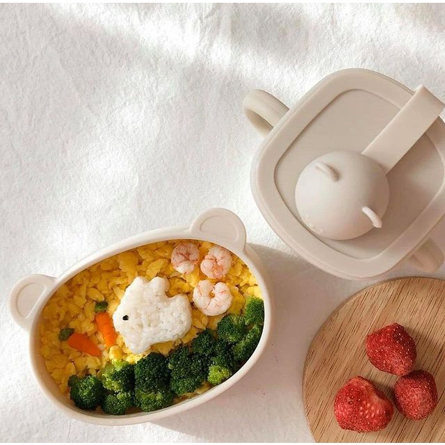 Bát đĩa ăn dặm cho bé -đĩa ăn dặm gấu silicone cao cấp Bluemama - Doowa