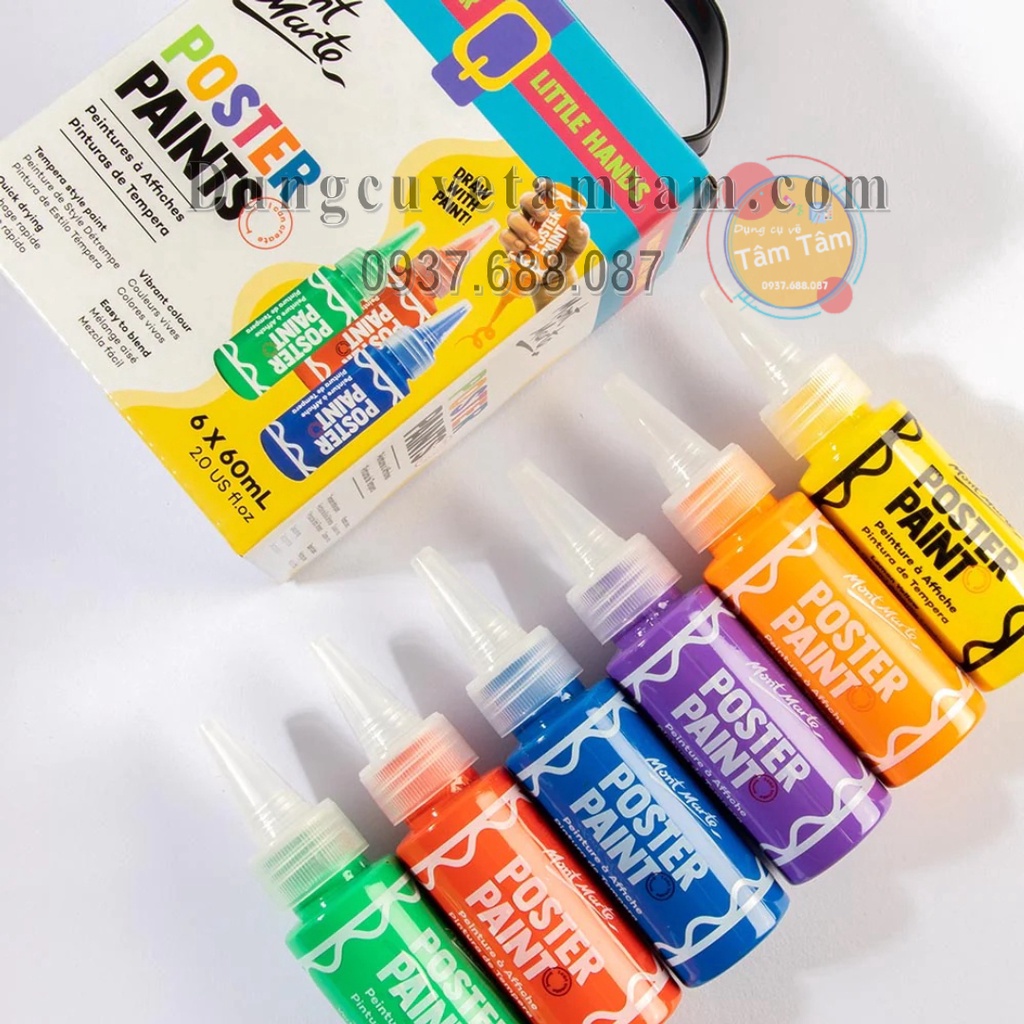 [ Tâm Tâm ]  Bộ Màu Poster Paint 6 màu,12 màu,24 màu/ Mont Marte Poster Paint 6 Màux60ml-12 Màux60ml-24 Màux60ml