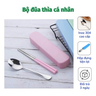 Bộ thìa đũa cá nhân văn phòng inox tay cầm lúa mạch có hộp đựng sang trọng tiện lợi