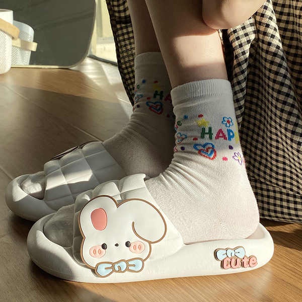 Dép lê đế dày thỏ hoạt hình dễ thương đi ra ngoài mùa hè 2023 dép bánh mì