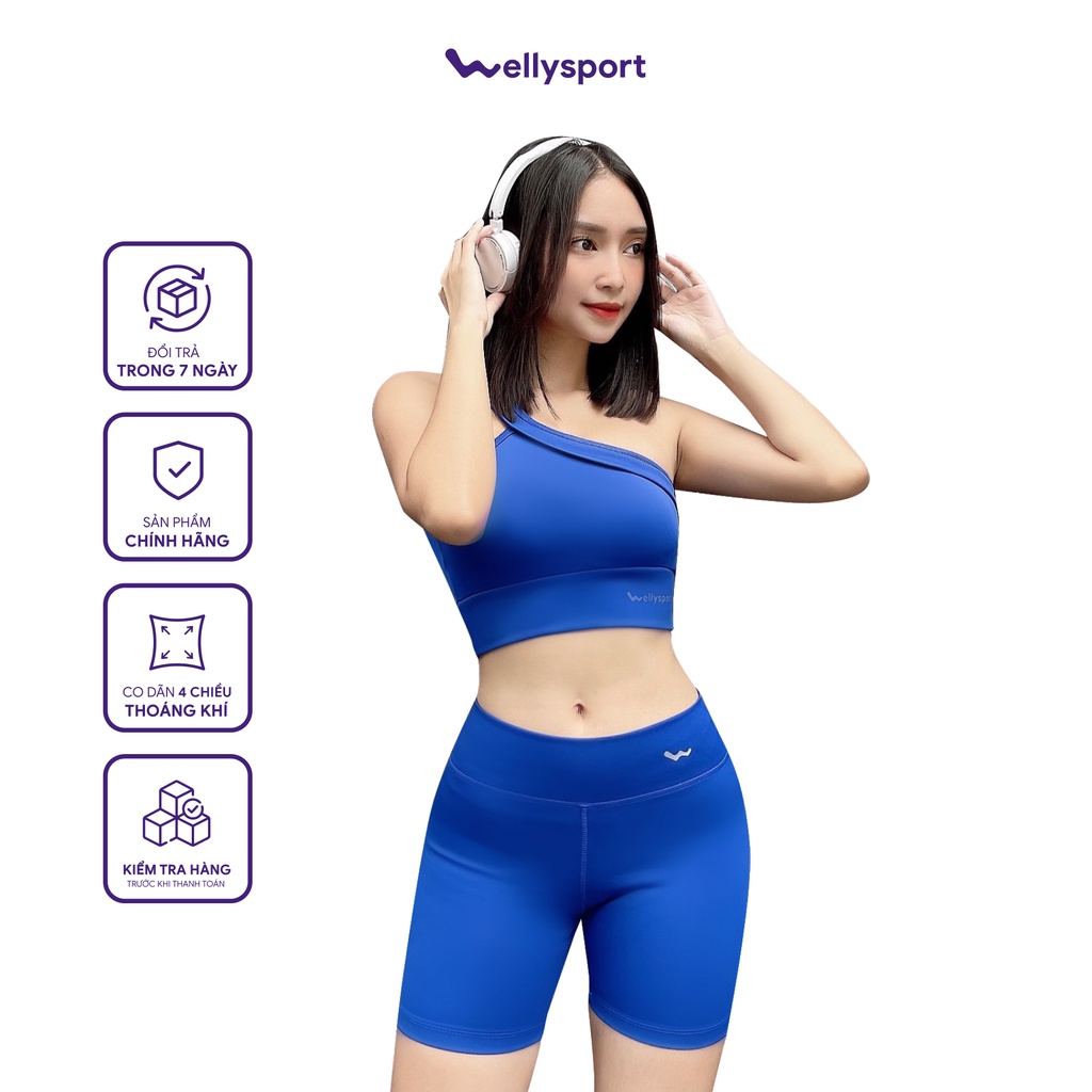 Set Đồ Tập Yoga Đùi Lệch Vai, Màu Xanh Dương,Welly Sport Mã DLV