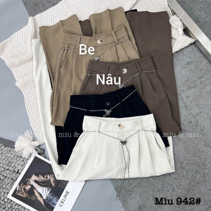 Quần suông vải kèm dây xích tam giác hàng QC