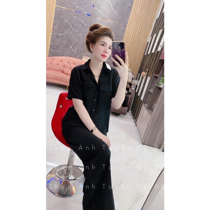 Sét bộ sơ mi nữ,bộ công sở áo sơ mi tay ngắn túi hộp mix quần ống đứng cạp cao có túi,hàng chuẩn sh