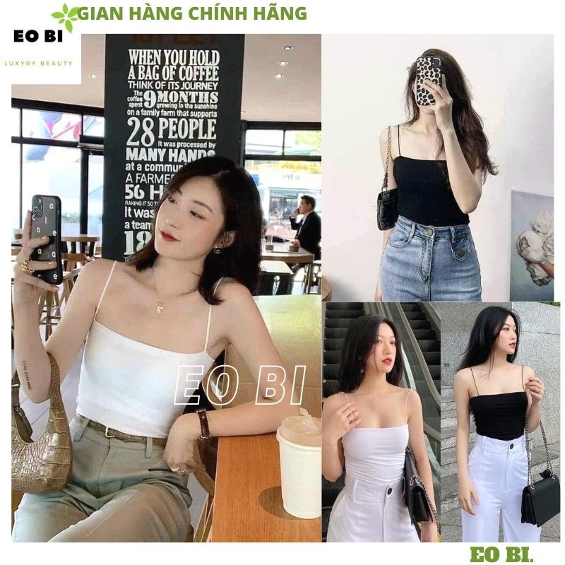Áo 2 dây sợi bún dáng crotop co giãn ôm body, Áo ống ngang thời trang mặc trong siêu mát dáng ôm thon gọn - EOBI