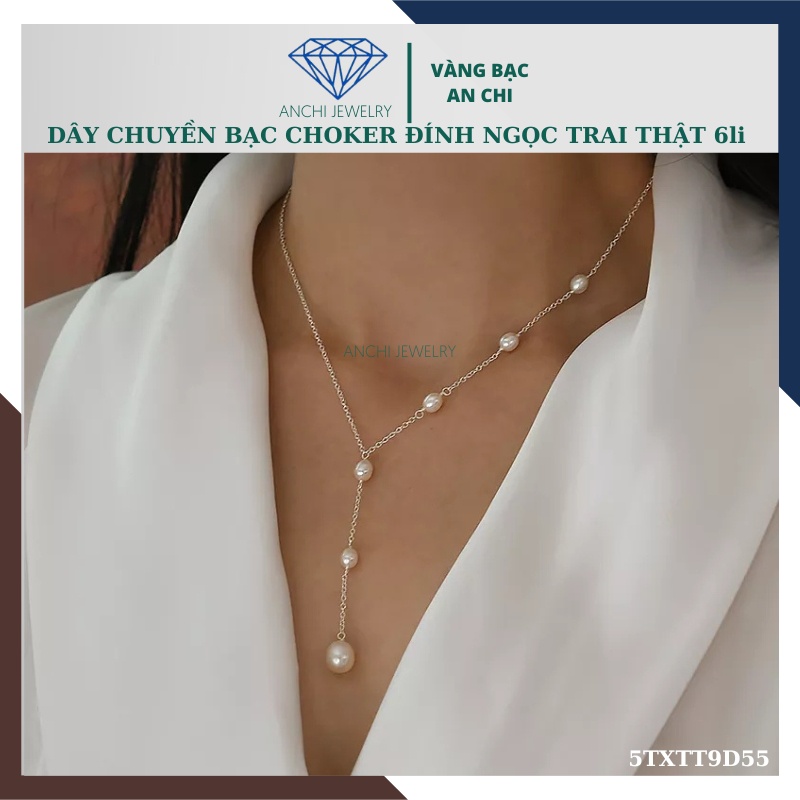 Dây chuyền choker hạt trai gạo - trắng ánh hồng - ít vết sinh trưởng - chuẩn bạc 925, mẫu 5TX1TT9D55 Anchi jewelry