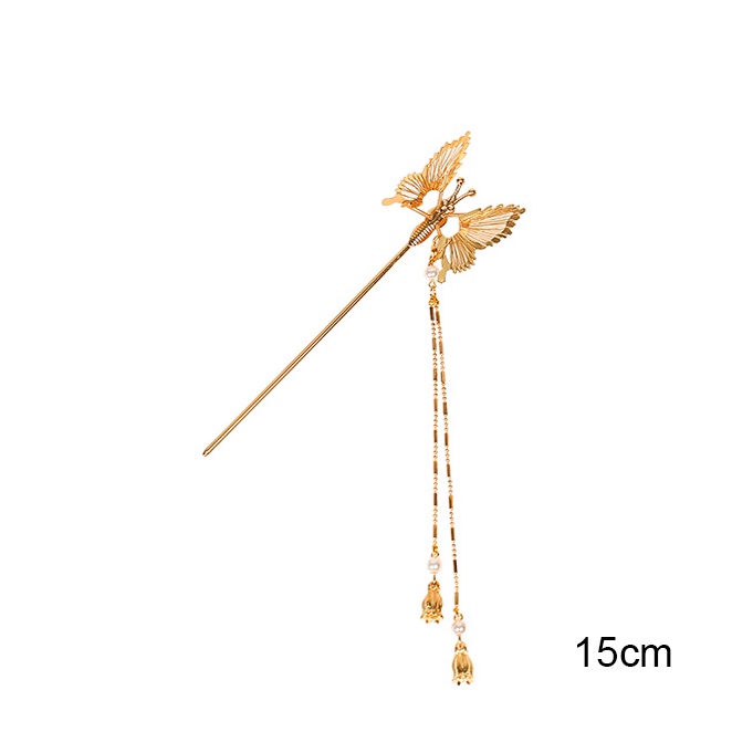 Trâm Cài Tóc Cổ Trang Kim Loại Hình Bướm 3D Phối Tua Rua Phong Cách Trung Hoa Cho Nữ