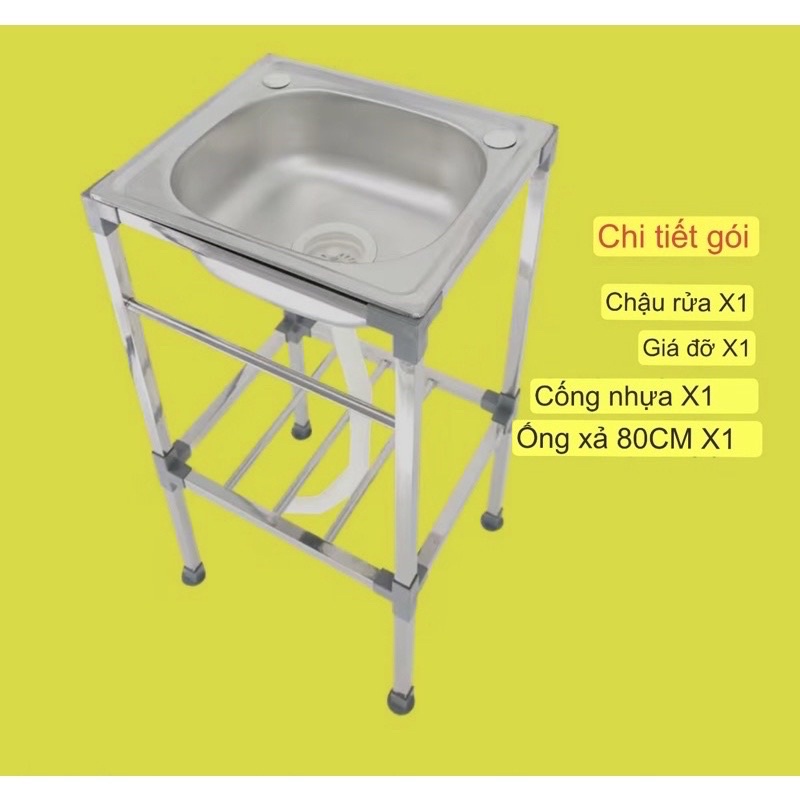 Chậu rửa chén 1 hộc inox 42*37*83cm có chậu, chân, vòi, bộ xả