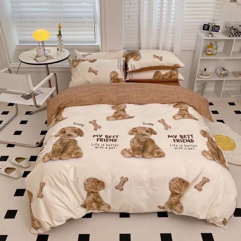 Bộ Chăn Ga Gối COTTON CAO CẤP -cotton Living 100% cotton -Mẫu hoa lá/hoạt hình/Kẻ đa dạng> chát shop báo size đệm