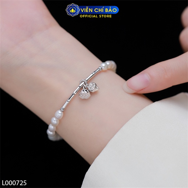 Lắc tay bạc nữ trái châu charm hoa sen chất liệu bạc Ý 925 thời trang phụ kiện trang sức Viễn Chí Bảo L000725