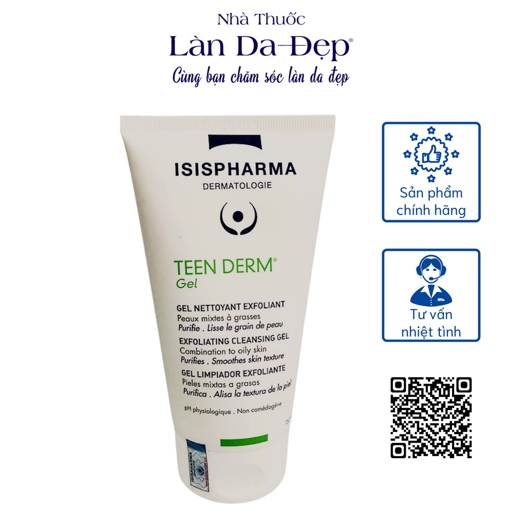 Gel rửa mặt Isis Pharma Teen Derm chăm sóc da mặt kiềm dầu làm sạch sâu cho da thường 40ml và 150ml