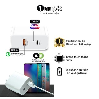 Củ sạc nhanh PD20w bảo vệ pin 2 đầu ra dành cho iphone và android