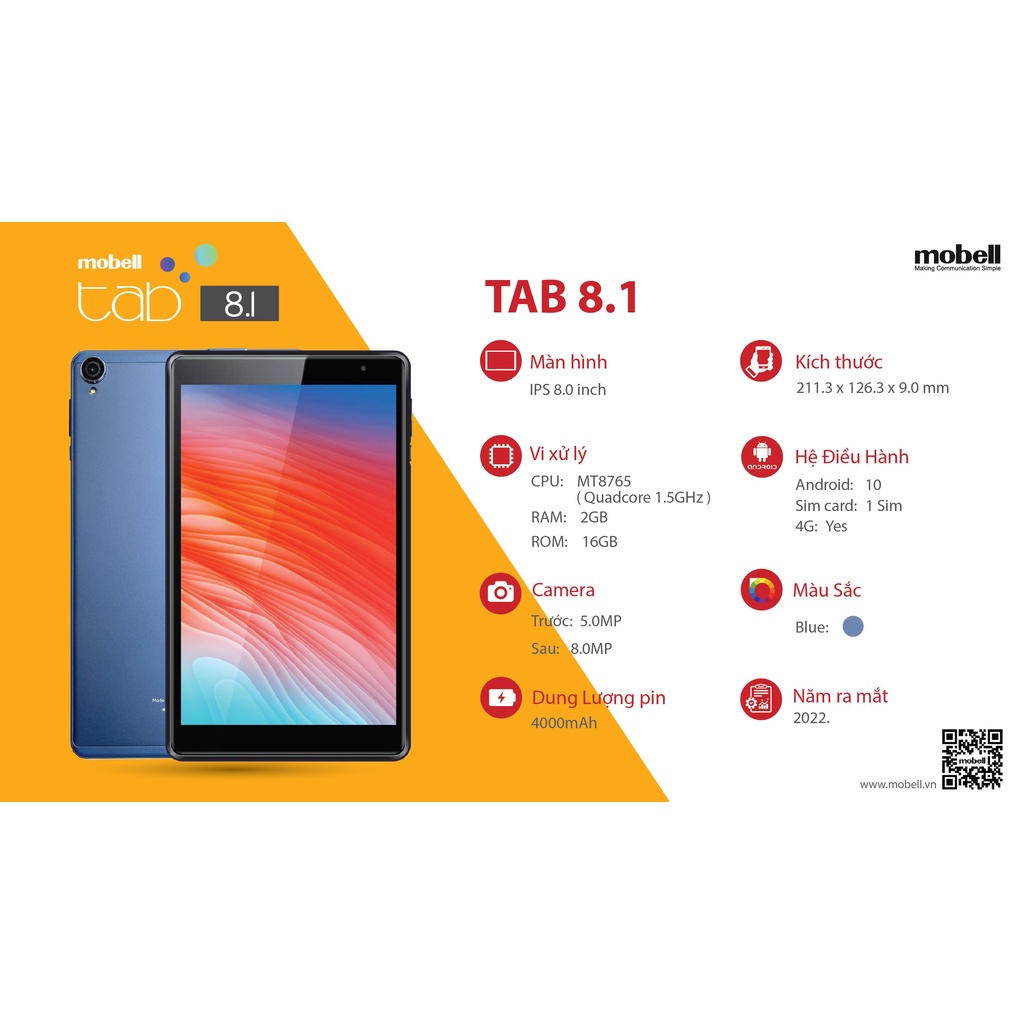 Máy tính bảng Mobell Tab 8.1 (2GB+16GB)-TẶNG THẺ XEM PHIM ONLINE GALAXY PLAY-HÀNG CHÍNH HÃNG-BẢO HÀNH 12 THÁNG-