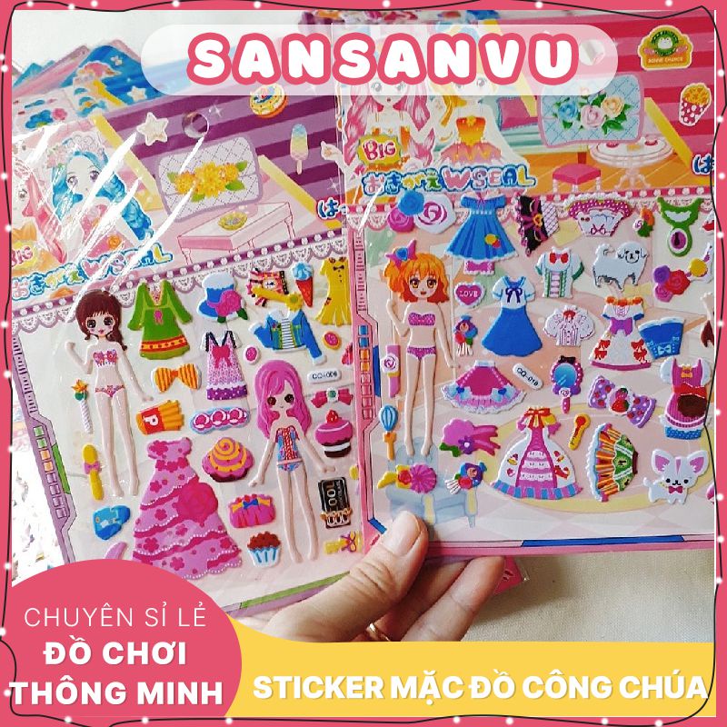 Đồ chơi dán hình sticker nổi - thay quần áo kèm phụ kiện công chúa cho bé gái (có tô màu mặt sau)