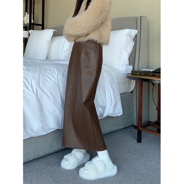 Chân váy da suông dài