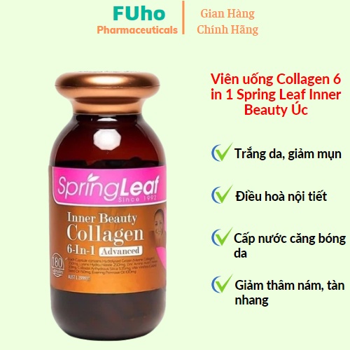 Viên uống bổ sung Collagen Spring Leaf Inner Beauty 6 in 1 của Úc 180 viên hỗ trợ Làm Sáng Da, Mờ Vết Thâm Duocphamfuho