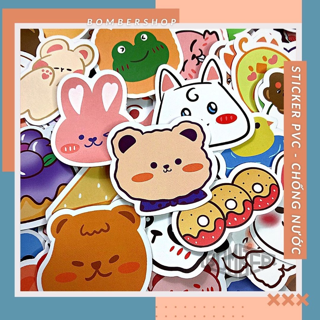 Set 20/40/60 sticker PVC Bb.Cute siêu cưng - đậm chất Kawaiii trang trí laptop / nón