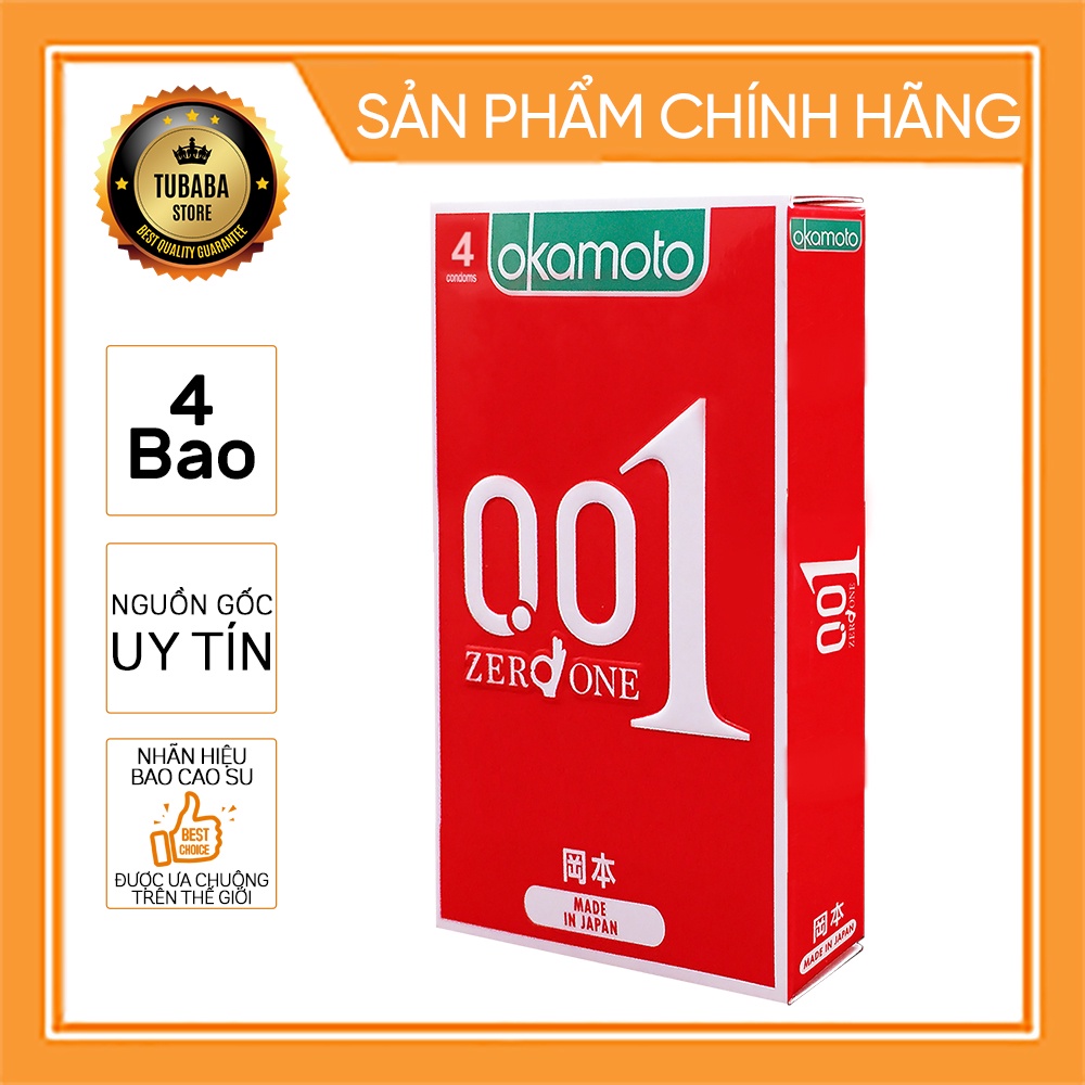 Bao Cao su Okamoto 0.01 PU Siêu mỏng Truyền Nhiệt Nhanh - Hộp 4 cái