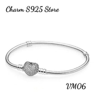 VÒNG TAY PAN ALE MỀM KHOÁ TIM ĐÍNH ĐÁ BẠC S925 THUẦN KHIẾT HÀNG CAO CẤP