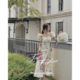 Váy hoa nhúm ngực xẻ tả tay bồng hot hit chất linne hàng 2 lớp siêu xinh