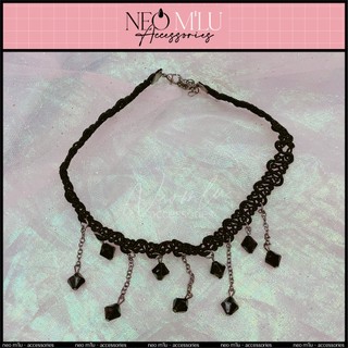 Vòng cổ choker dây đen đủ loại phụ kiện dây đôi