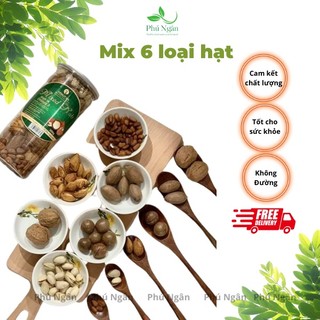Mix nuts 6 loại hạt dinh dưỡng còn vỏ (hạnh nhân, óc chó, macca, dẻ, hồ đào, thông) hũ 500gr