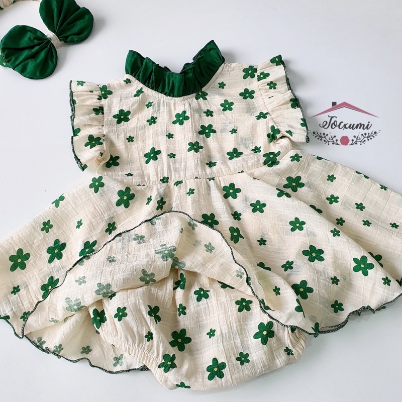 Bộ liền thân váy cánh tiên hoa xanh cao cấp - Tocxumi