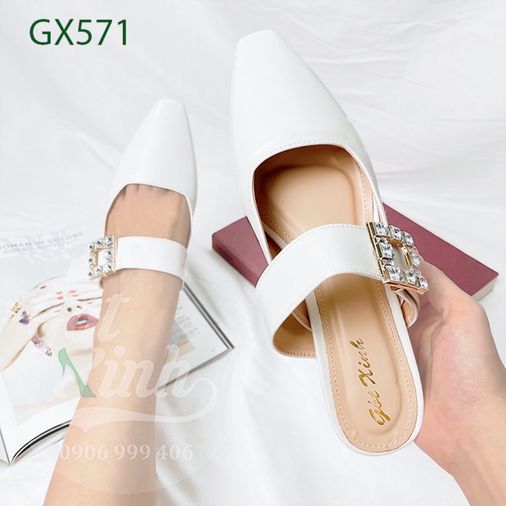 Giày sục nữ 3 phân mũi vuông đính khoá đá  - Sẵn giày bigsize 40 41 42