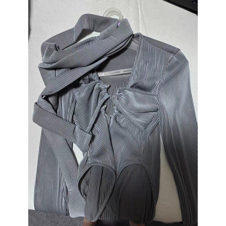 Set áo liền thân Croptop màu xanh xám combo chân váy dài đường phố thu đông hàng thiết kế cao cấp B018 mới 2022 | BigBuy360 - bigbuy360.vn