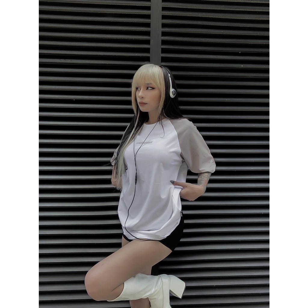 Áo Thun Raglan SAIGONESE Basic Form Rộng Tay Lỡ Unisex / Trắng Tay Xám