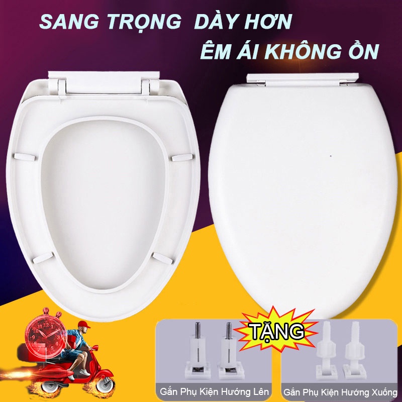 ⭐dày dặn⭐Nắp bồn cầu nhựa trắng NẮP BỒN CẦU RƠI ÊM Phù Hợp Hầu Hết Các Loại Bồn Cầu (Tặng bộ ốc vít giữ nắp)