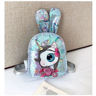 Balo công chúa tai thỏ đính kim sa đèn lấp lánh cho bé gái, balo bé gái ngựa pony xinh xắn hannah kids