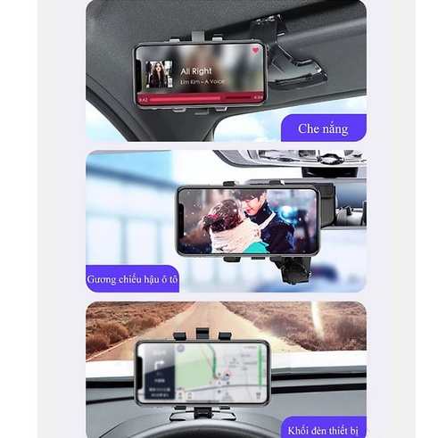 Gía Đỡ Điện Thoại Trên Ô Tô Có Kẹp Chống Rung Trên Taplo, Gương Chiếu Hậu Xoay 360 Độ