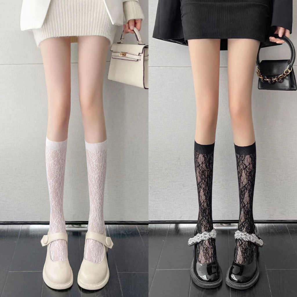 Tất vớ cổ cao tất bắp chân tất vớ nữ ren hoạ tiết hoa trà phong cách lolita đáng yêu tất vớ co giãn by.lisa TĐ01